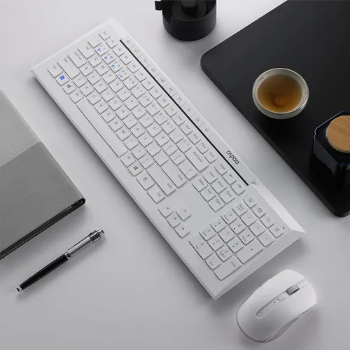 Rapoo 8210M Wireless Multi-Mode Keyboard for Windows, Apple iOS Android or Chrome, Wireless Bluetooth, Compact Space-Saving Design, PC/Laptop/Smartphone/Tablet- Black (White)